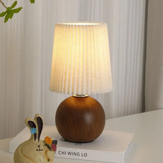 SOUMI Pleated Fabric Wood Table Lamp – Textured Scandinavian Design