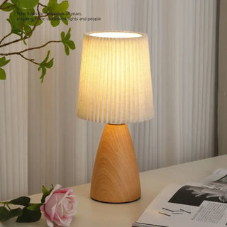 SOUMI Pleated Fabric Wood Table Lamp – Textured Scandinavian Design