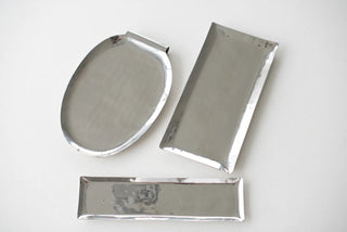 hammered metal tray rikan stainless steel two size tray set close-up