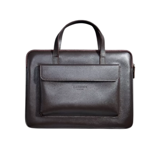 leather carry case full-grain leather bag macbook pro 16 front pocket organizer front view