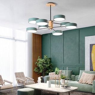 LED branched pendant close-up — iron wood acrylic ceiling lamp