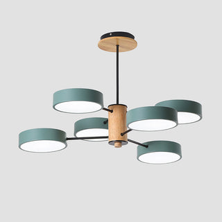 Branched pendant side view — modern LED iron wood fixture