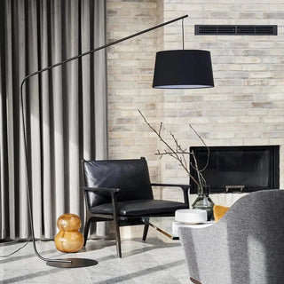 Modern black metal floor lamp front – fabric standing