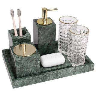 green marble luxury bathroom set soap dispenser toothbrush holder set view