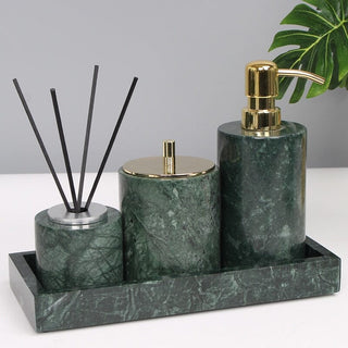 green marble luxury bathroom set soap dispenser toothbrush holder angle view