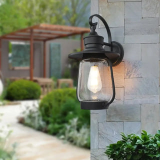 MENOVEL Elegant Bubble Glass Exterior Luminaire – Black Metal Outdoor Lamp