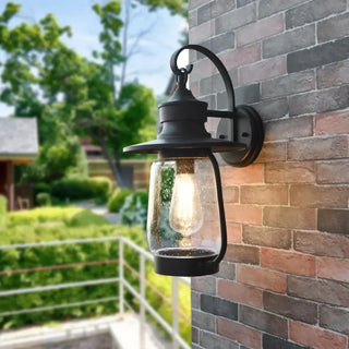 MENOVEL Glass Bubble Elegant Outdoor Lamp – Black Metal Exterior Luminaire