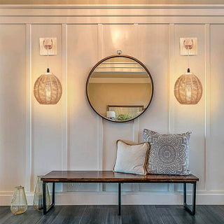 Wooden Rattan Wall Lamp – Indoor Wall Sconce with Natural Wood Lighting & Easy Install