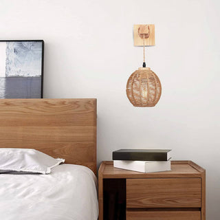 Wooden Rattan Wall Lamp – Indoor Wall Sconce with Natural Wood Lighting & Easy Install