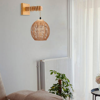 Wooden Rattan Wall Lamp – Indoor Wall Sconce with Natural Wood Lighting & Easy Install