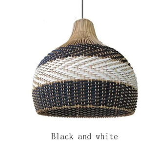 Rattan eco suspension pendant light, black white warm ambient ceiling fixture