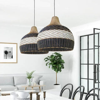 Black and white rattan pendant light, eco-friendly suspension ceiling fixture