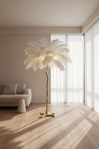 EXOTIS palm tree floor lamp with colorful feathers – full view