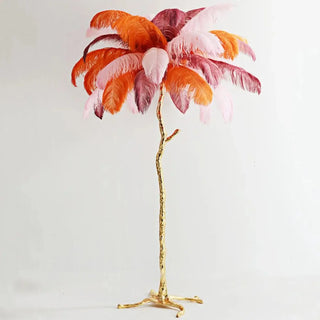 EXOTIS palm tree lamp – ornate feather and gold base detail