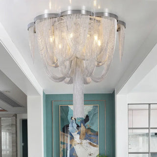 GRANDY Luxurious Metallic Silver Chains Ceiling Light
