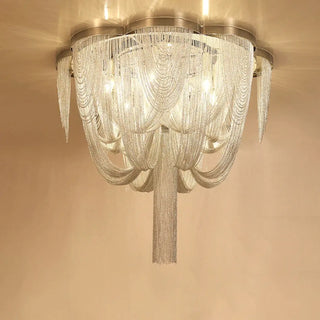 GRANDY Luxurious Metallic Silver Chains Ceiling Light