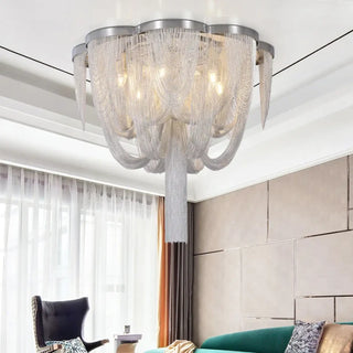 GRANDY Luxurious Metallic Silver Chains Ceiling Light