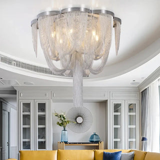 GRANDY Luxurious Metallic Silver Chains Ceiling Light