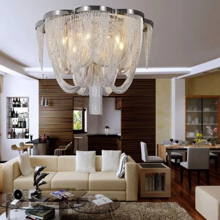 GRANDY Luxurious Metallic Silver Chains Ceiling Light