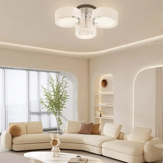 LEMINE Modern Three Teardrop White Glass Chrome Ceiling Light