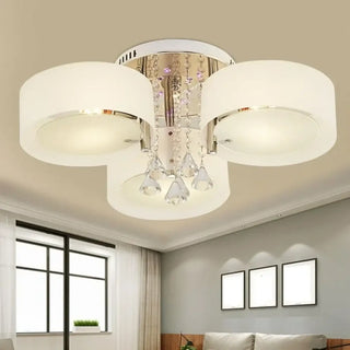 LEMINE Modern Three Teardrop White Glass Chrome Ceiling Light