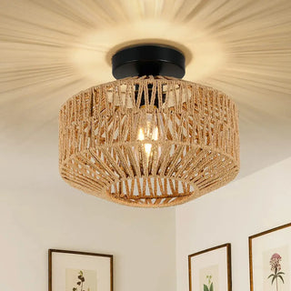 CEILIAH Braided Rattan Natural Ceiling Light – Boho Contemporary Fixture
