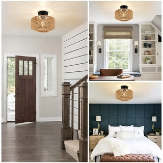 CEILIAH Braided Rattan Natural Ceiling Light – Boho Contemporary Fixture