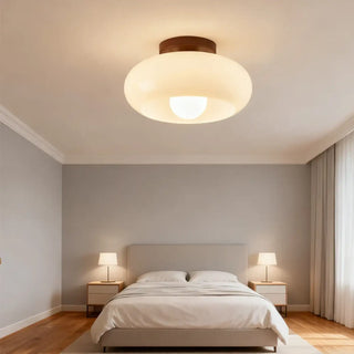 DELAY White Glass and Natural Wood Ceiling Light – Contemporary Organic Fixture