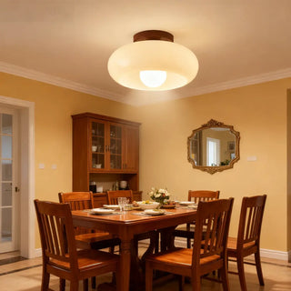 DELAY White Glass and Natural Wood Ceiling Light – Contemporary Organic Fixture