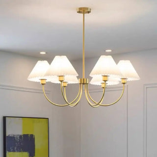 Pleated lampshade golden pendant light, designer chandelier soft diffusion ceiling