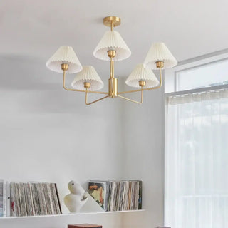 Designer pleated pendant light, golden chandelier soft diffusion ceiling fixture