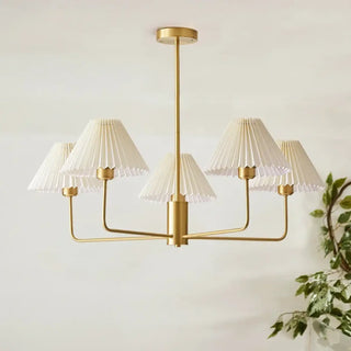 Soft diffusion golden chandelier pendant lamp, designer pleated ceiling hanging light