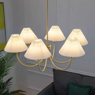 Designer golden chandelier pendant lamp, pleated lampshade soft diffusion ceiling