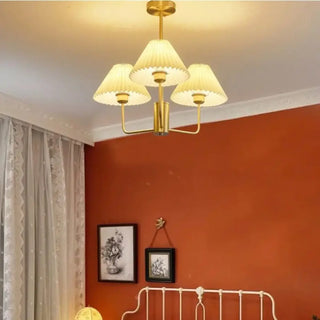 Golden pendant light, designer chandelier with pleated lampshades soft diffusion