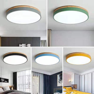 Plafonnier En Bois – Plafonnier Rond LED avec Trois Couleurs Changeantes