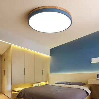 Plafonnier En Bois – Plafonnier Rond LED avec Trois Couleurs Changeantes