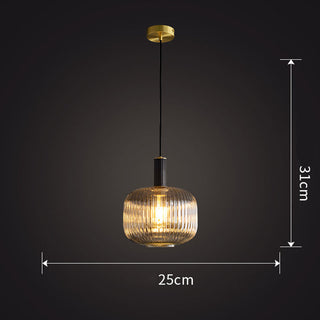 Glass ribbed pendant detail — oval modern kitchen fixture