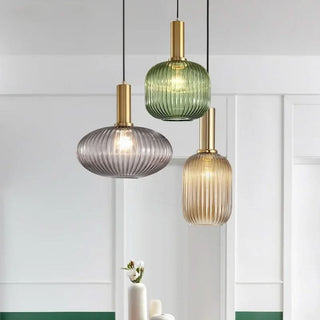 Colorful Suspension Light – Glass Pendant Lamp with Adjustable Height & Gold Base Canopy