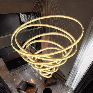 Layered Ring Chandelier – Modern Adjustable Height Lighting Sculpture in Black or Gold