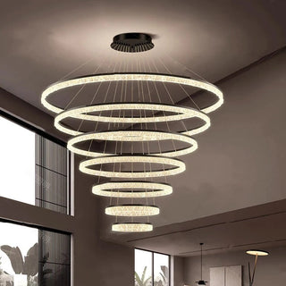 Layered Ring Chandelier – Modern Adjustable Height Lighting Sculpture in Black or Gold