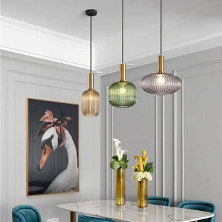 Colorful Suspension Light – Glass Pendant Lamp with Adjustable Height & Gold Base Canopy