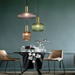 Colorful Suspension Light – Glass Pendant Lamp with Adjustable Height & Gold Base Canopy