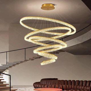 Layered Ring Chandelier – Modern Adjustable Height Lighting Sculpture in Black or Gold