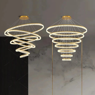 Layered Ring Chandelier – Modern Adjustable Height Lighting Sculpture in Black or Gold