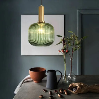Colorful Suspension Light – Glass Pendant Lamp with Adjustable Height & Gold Base Canopy