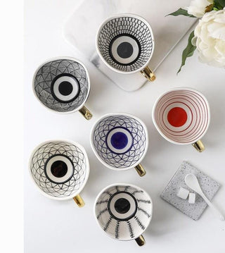 hand painted ceramic mugs luxury porcelain drinkware gold handle 350ml cup natural view