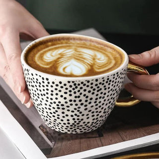 hand painted ceramic mugs luxury porcelain drinkware gold handle 350ml cup set view