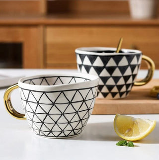 hand painted ceramic mugs luxury porcelain drinkware gold handle 350ml cup angle view