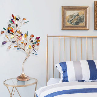 Agate tree branch lamp front — colored iron base design