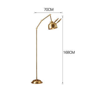 Modern iron gold rabbit floor lamp wide view — warm